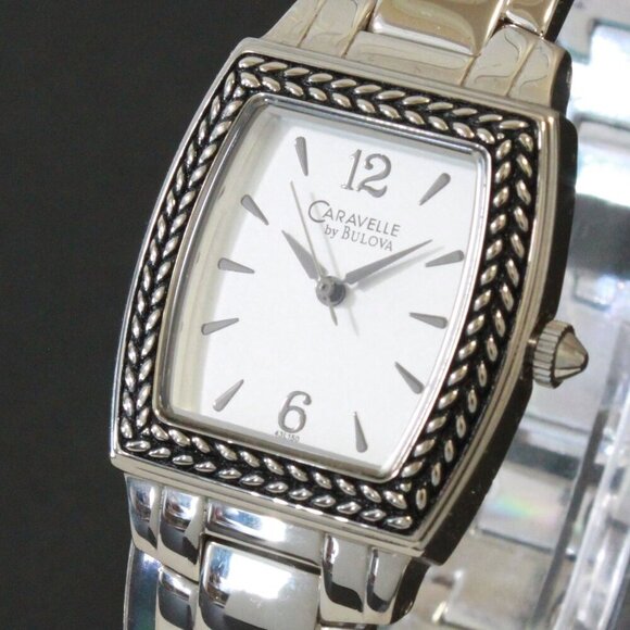 Caravelle Ladies Tonneau Style Quartz Watch By Bulova Silver Tone 26mm x 37.5mm - Picture 10 of 13